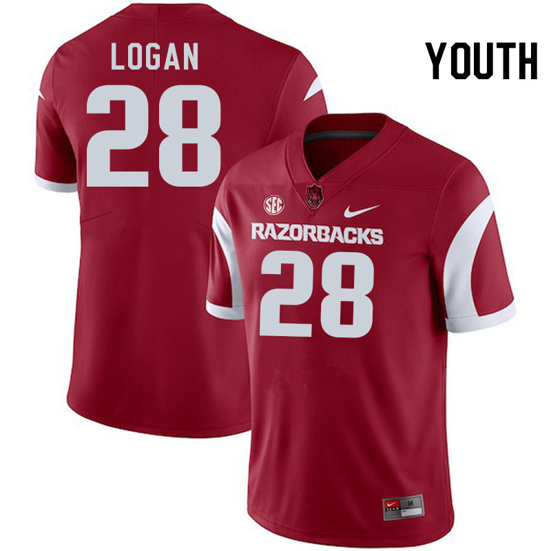 Youth #28 Justin Logan Arkansas Razorbacks College Football Jerseys Stitched-Cardinal
